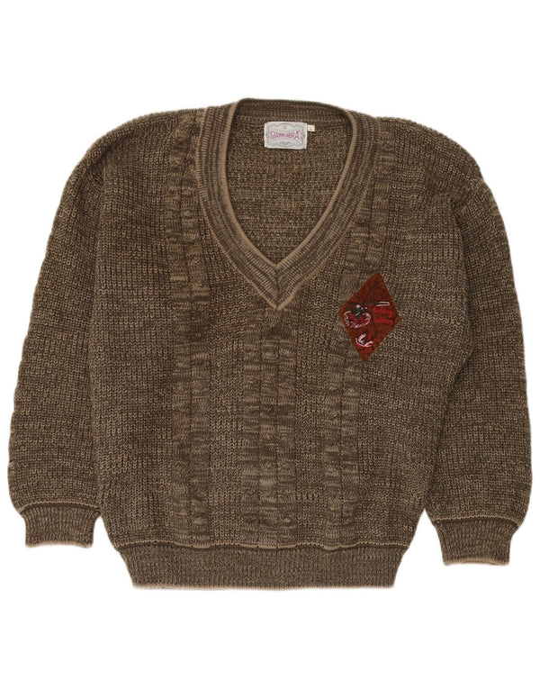 Gianni Abra  Mens V-Neck Jumper Sweater Large Brown Acrylic