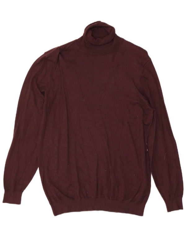 Zara Mens Roll Neck Jumper Sweater Medium Burgundy