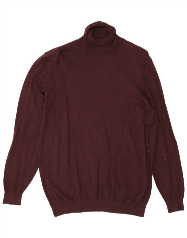 Zara Mens Roll Neck Jumper Sweater Medium Burgundy