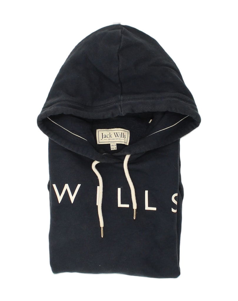 JACK WILLS Womens Loose Fit Graphic Hoodie Jumper UK 10 Small Navy Blue | Vintage Jack Wills | Thrift | Second-Hand Jack Wills | Used Clothing | Messina Hembry 