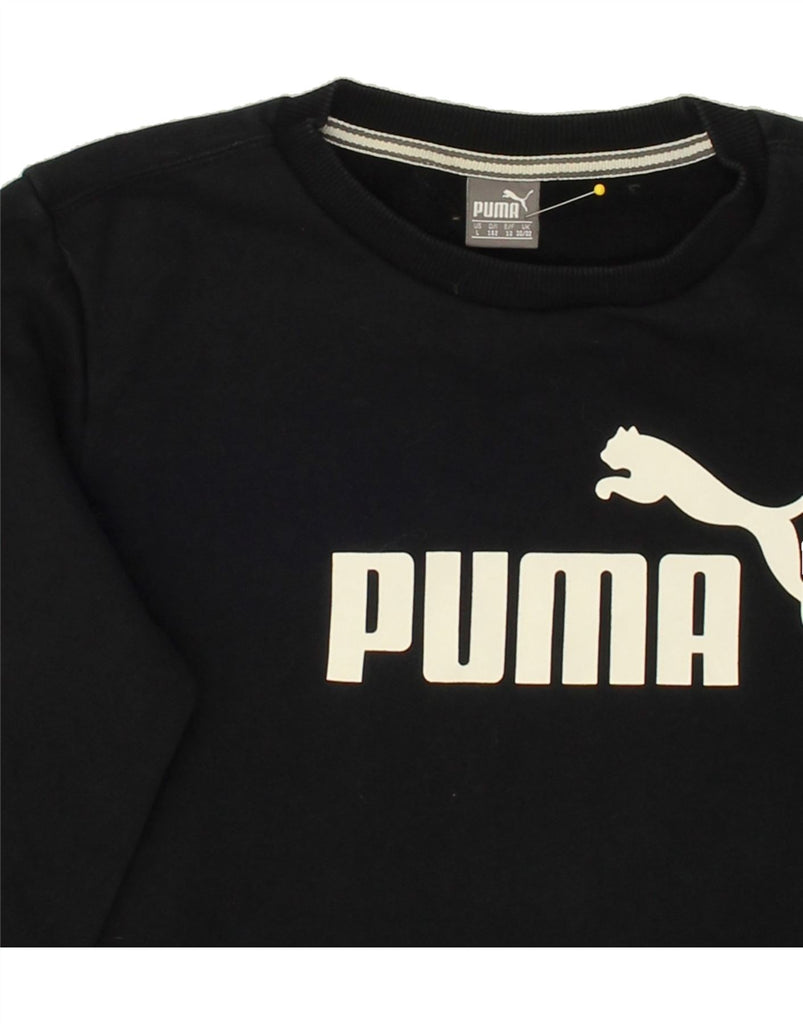 PUMA Girls Graphic Sweatshirt Jumper 11-12 Years Large Black Cotton | Vintage Puma | Thrift | Second-Hand Puma | Used Clothing | Messina Hembry 