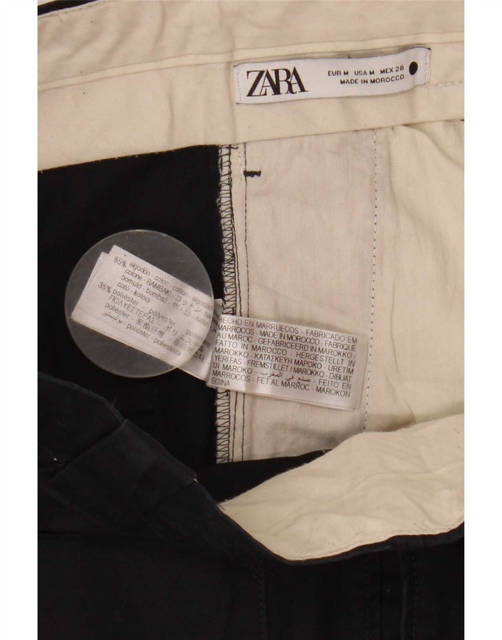 Zara Womens Cropped Trousers Medium W28 L24 Black Cotton