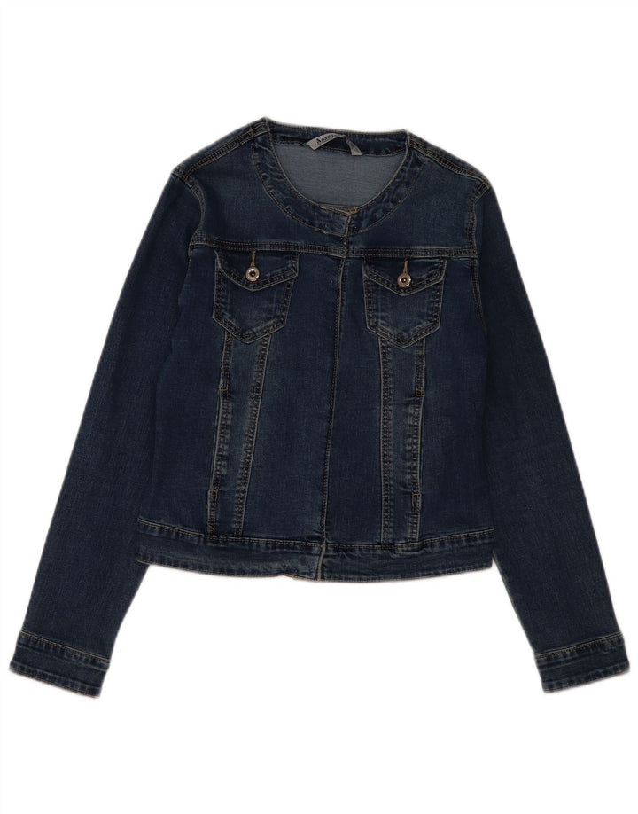 Vintage Womens Crop Denim Jacket UK 12 Medium Navy Blue Cotton