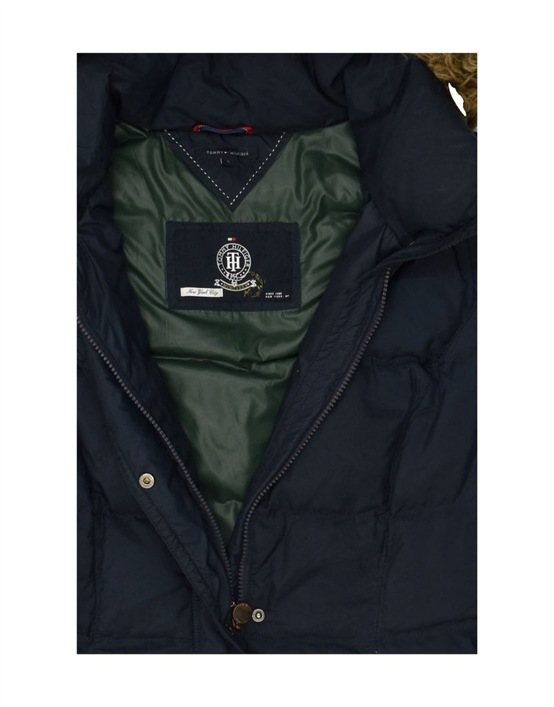 TOMMY HILFIGER Womens Hooded Padded Coat UK 10 Small Navy Blue Polyester | Vintage Tommy Hilfiger | Thrift | Second-Hand Tommy Hilfiger | Used Clothing | Messina Hembry 