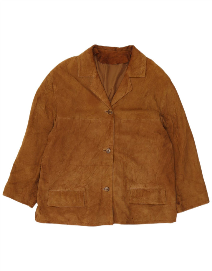VINTAGE Womens 3 Button Suede Blazer Jacket UK 16 Large Brown