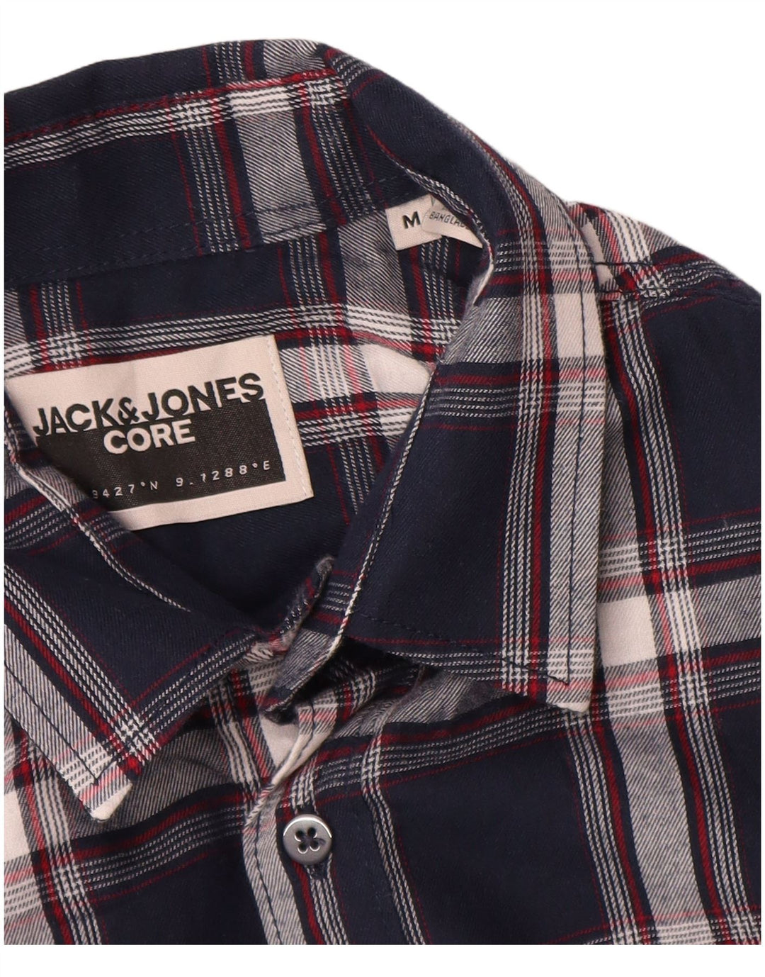 Jack & Jones Mens Flannel Shirt Medium Navy Blue Check Cotton