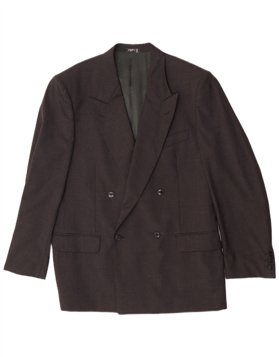 Ungaro Mens Double Breasted Blazer Jacket IT 50 Large Grey Virgin Wool