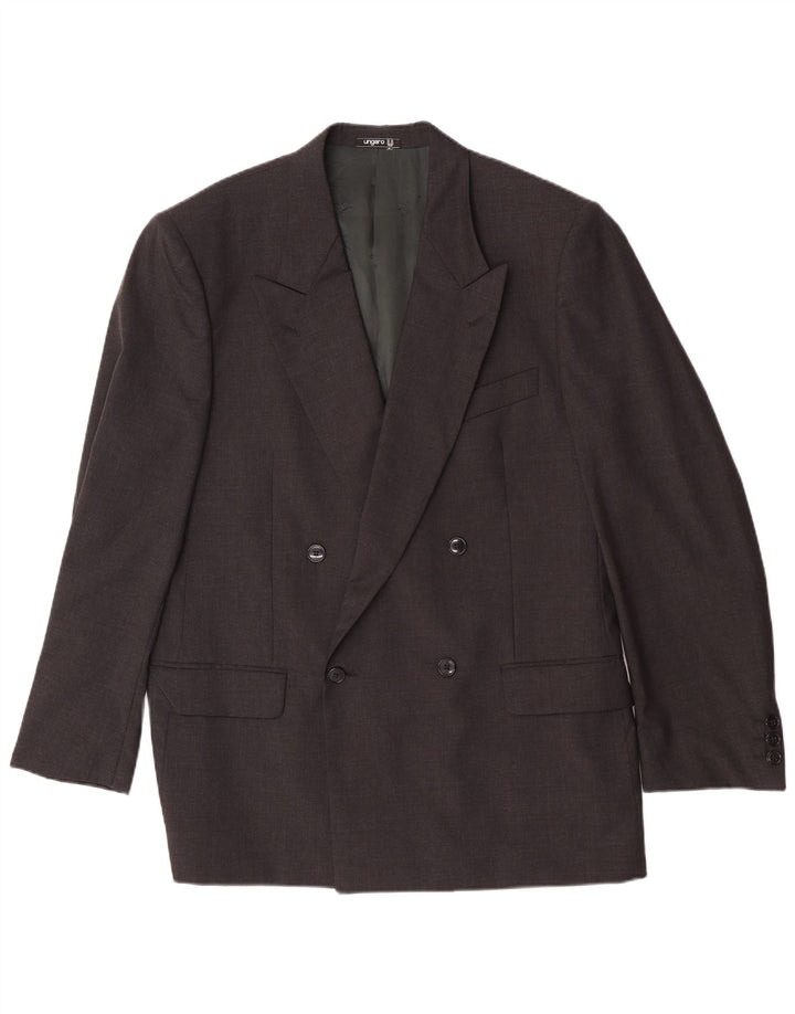 Ungaro Mens Double Breasted Blazer Jacket IT 50 Large Grey Virgin Wool
