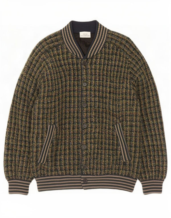 Vintage Mens Knit Bomber Jacket 3XL Multicoloured Flecked Virgin Wool