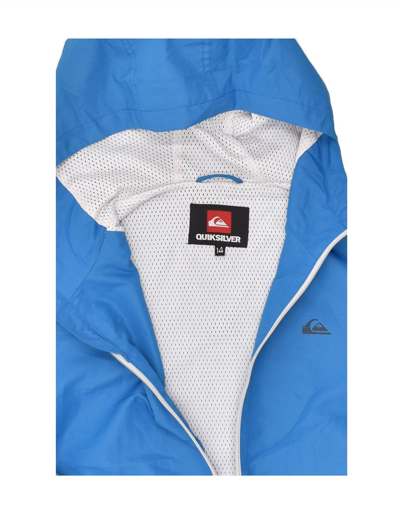 QUIKSILVER Boys Graphic Hooded Rain Jacket 13-14 Years Blue Polyester | Vintage Quiksilver | Thrift | Second-Hand Quiksilver | Used Clothing | Messina Hembry 