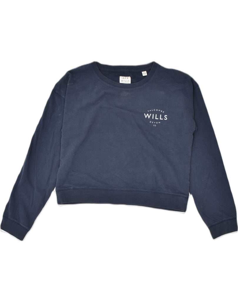 JACK WILLS Womens Crop Sweatshirt Jumper UK 10 Small Blue Cotton | Vintage Jack Wills | Thrift | Second-Hand Jack Wills | Used Clothing | Messina Hembry 