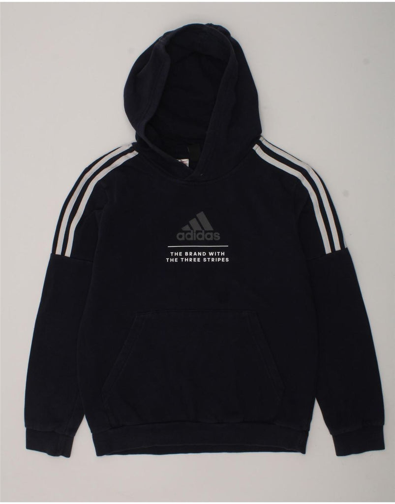 ADIDAS Boys Graphic Hoodie Jumper 11-12 Years Navy Blue Cotton | Vintage Adidas | Thrift | Second-Hand Adidas | Used Clothing | Messina Hembry 