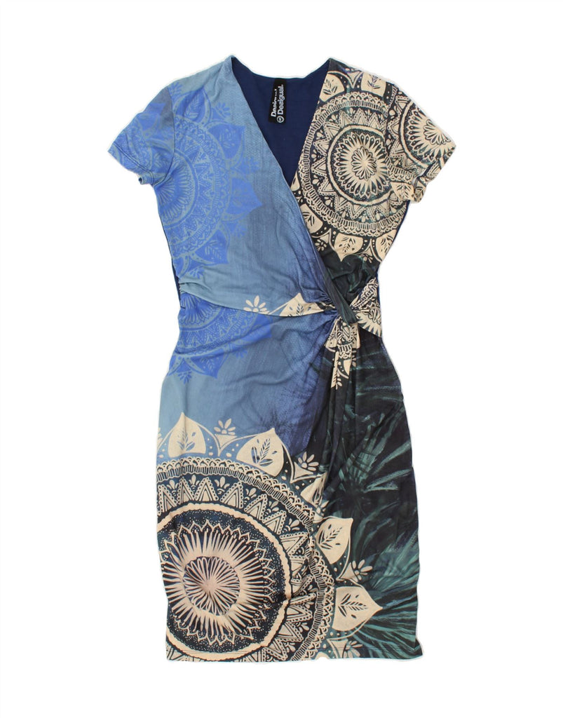 DESIGUAL Womens Graphic Sheath Dress UK 10 Small Blue Polyester | Vintage Desigual | Thrift | Second-Hand Desigual | Used Clothing | Messina Hembry 