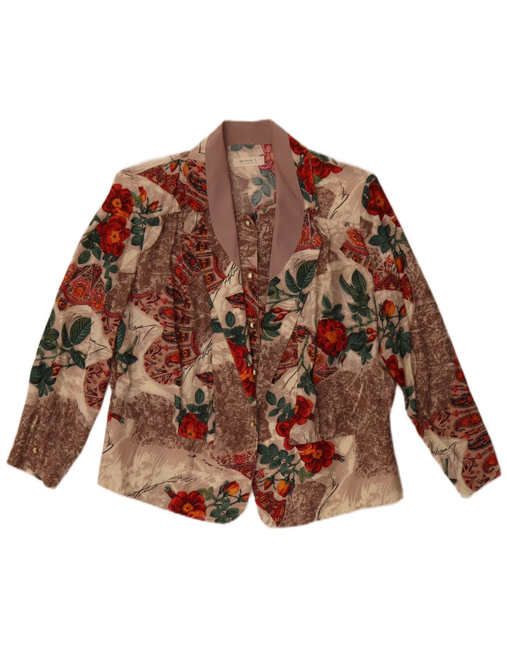 Vintage Womens 1 Button Blazer Jacket UK 16 Large Multicoloured Floral