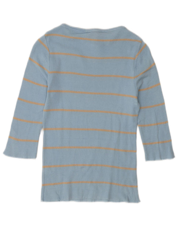 Trussardi Womens Top 3/4 Sleeve UK 8 Small Blue Striped Cotton
