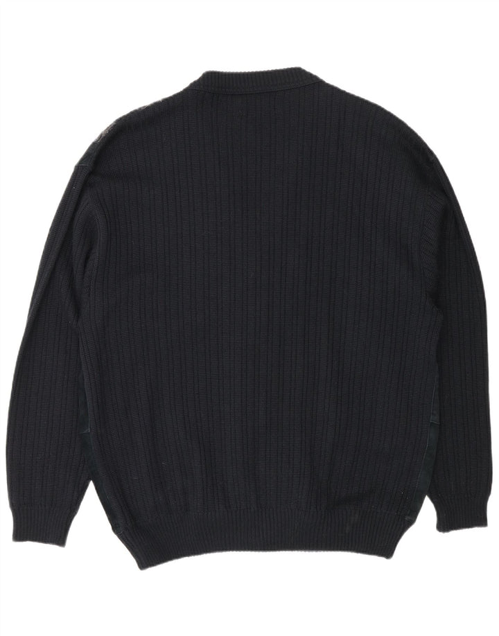 Malagrida Mens Cardigan Sweater XL Black Striped Wool