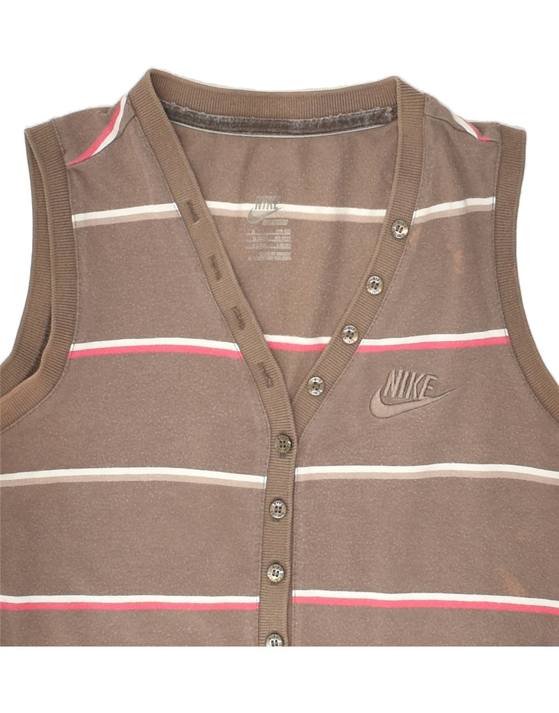 NIKE Womens Vest Top UK 10 Small Brown Striped Cotton Vintage Nike and Second-Hand Nike from Messina Hembry 