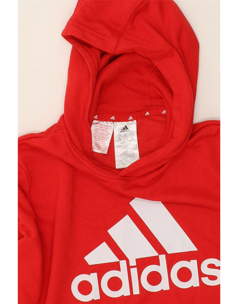 ADIDAS Boys Graphic Hoodie Jumper 15-16 Years Red Cotton | Vintage Adidas | Thrift | Second-Hand Adidas | Used Clothing | Messina Hembry 