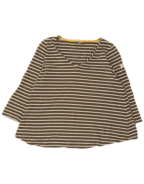 Joules Womens Regular Top 3/4 Sleeve UK 16 Large Khaki Striped Cotton