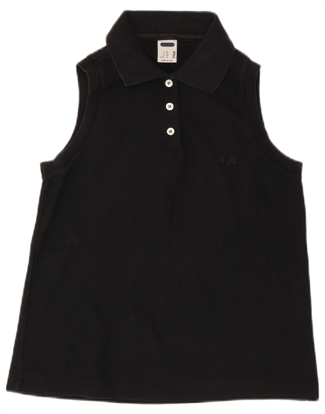 Fila Womens Sleeveless Polo Shirt IT 42 Medium Black Cotton