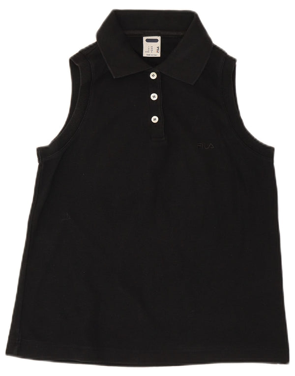 Fila Womens Sleeveless Polo Shirt IT 42 Medium Black Cotton