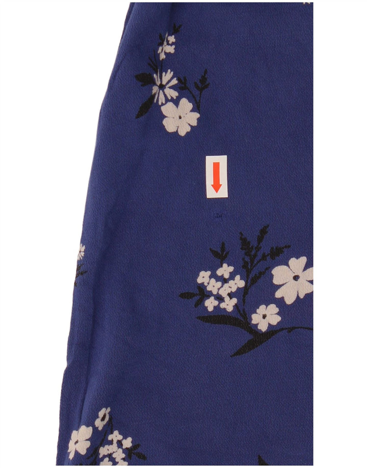 Marks & Spencer Womens Long Sleeve Blouse Top UK 12 Medium Navy Blue Floral