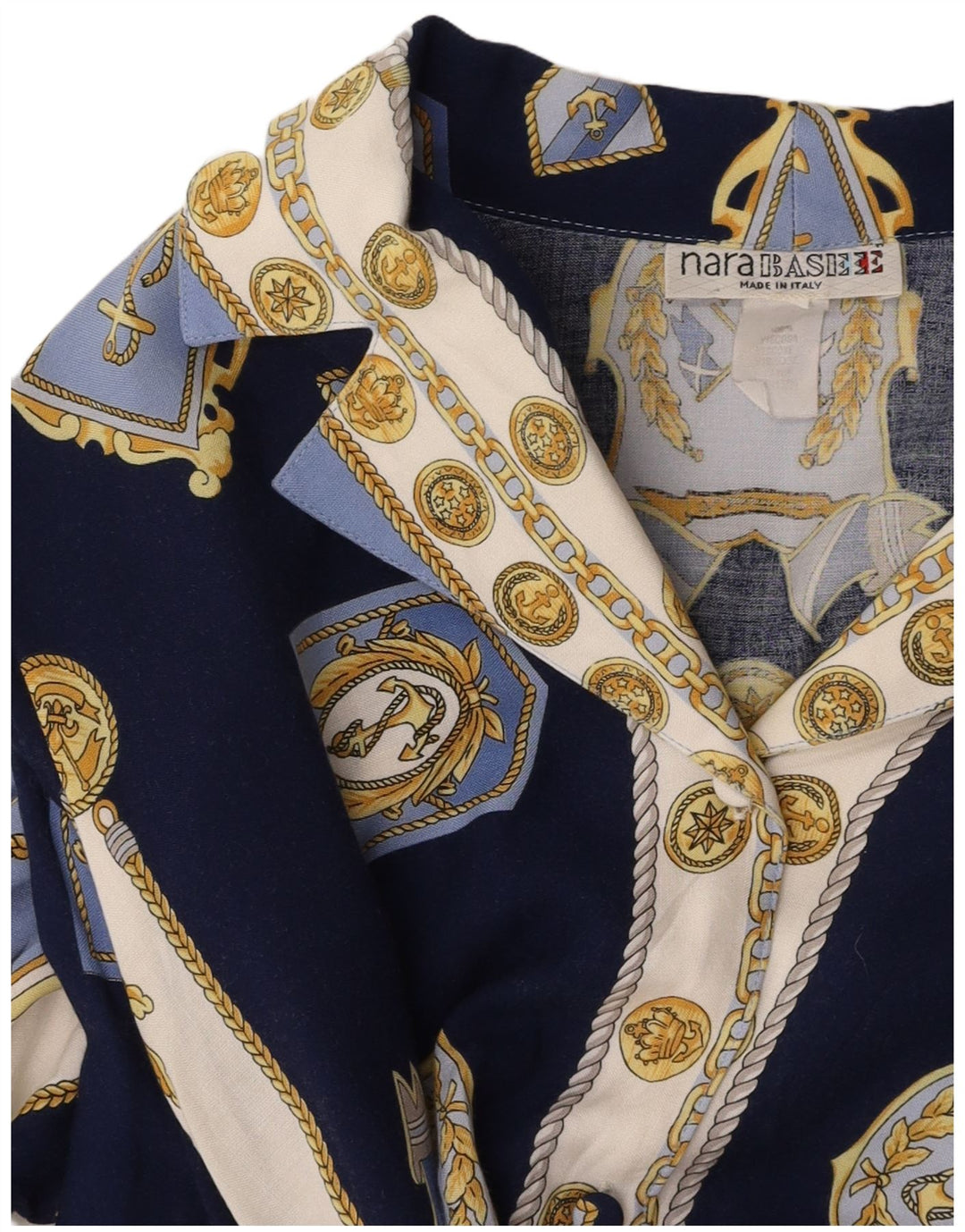 VINTAGE Womens Abstract Pattern Shirt Blouse UK 14 Medium Navy Blue