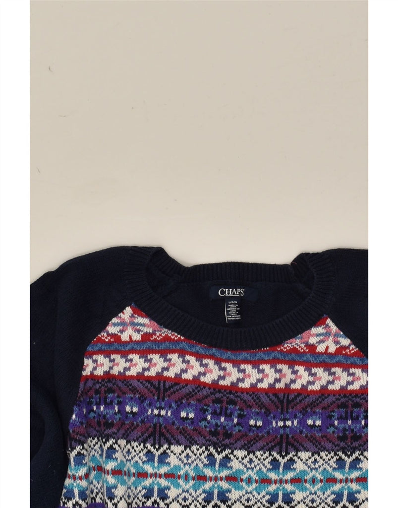 CHAPS Womens Crew Neck Jumper Sweater UK 16 Large Navy Blue Fair Isle | Vintage Chaps | Thrift | Second-Hand Chaps | Used Clothing | Messina Hembry 