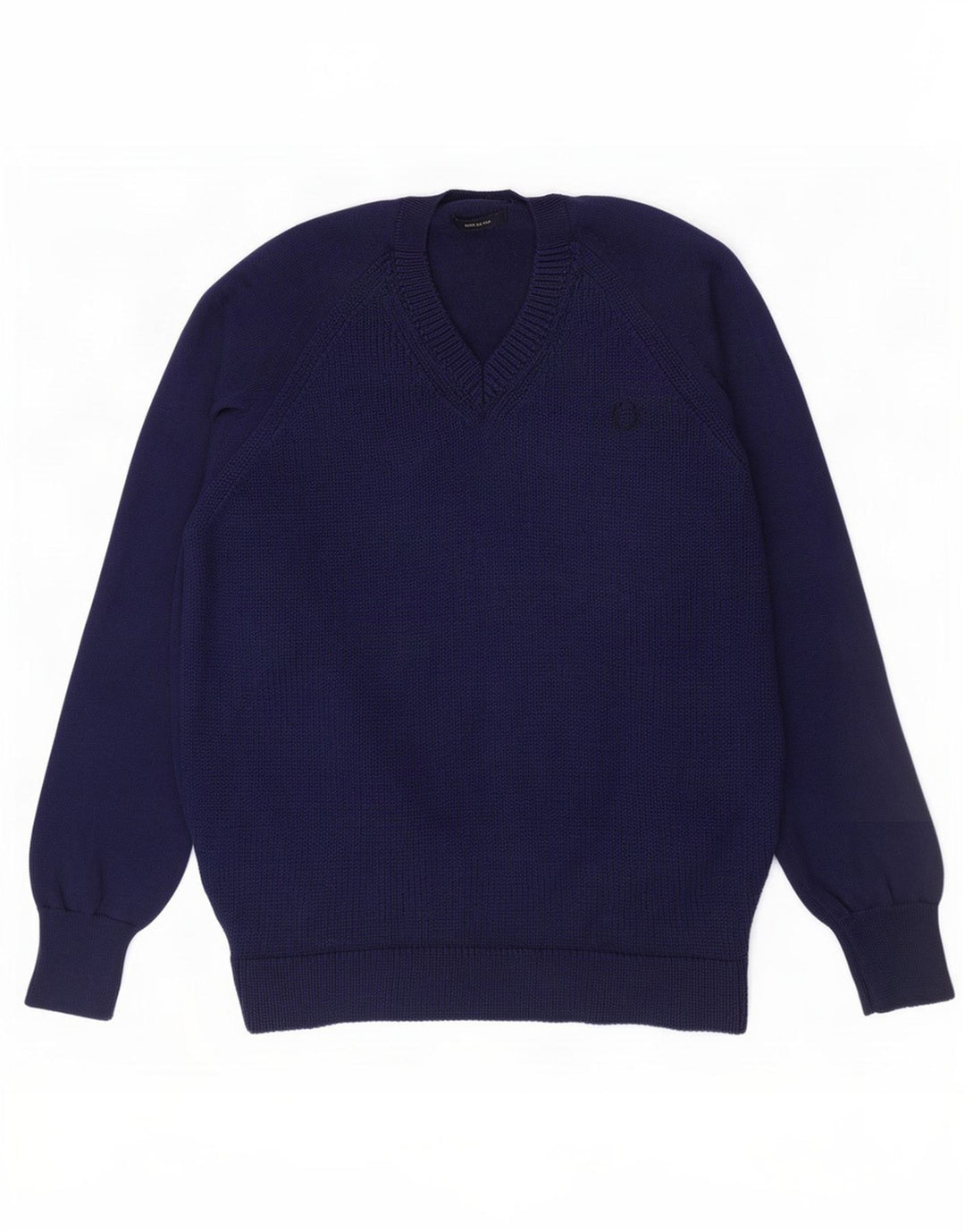 Fred Perry Mens V-Neck Jumper Sweater Large Navy Blue Wool
