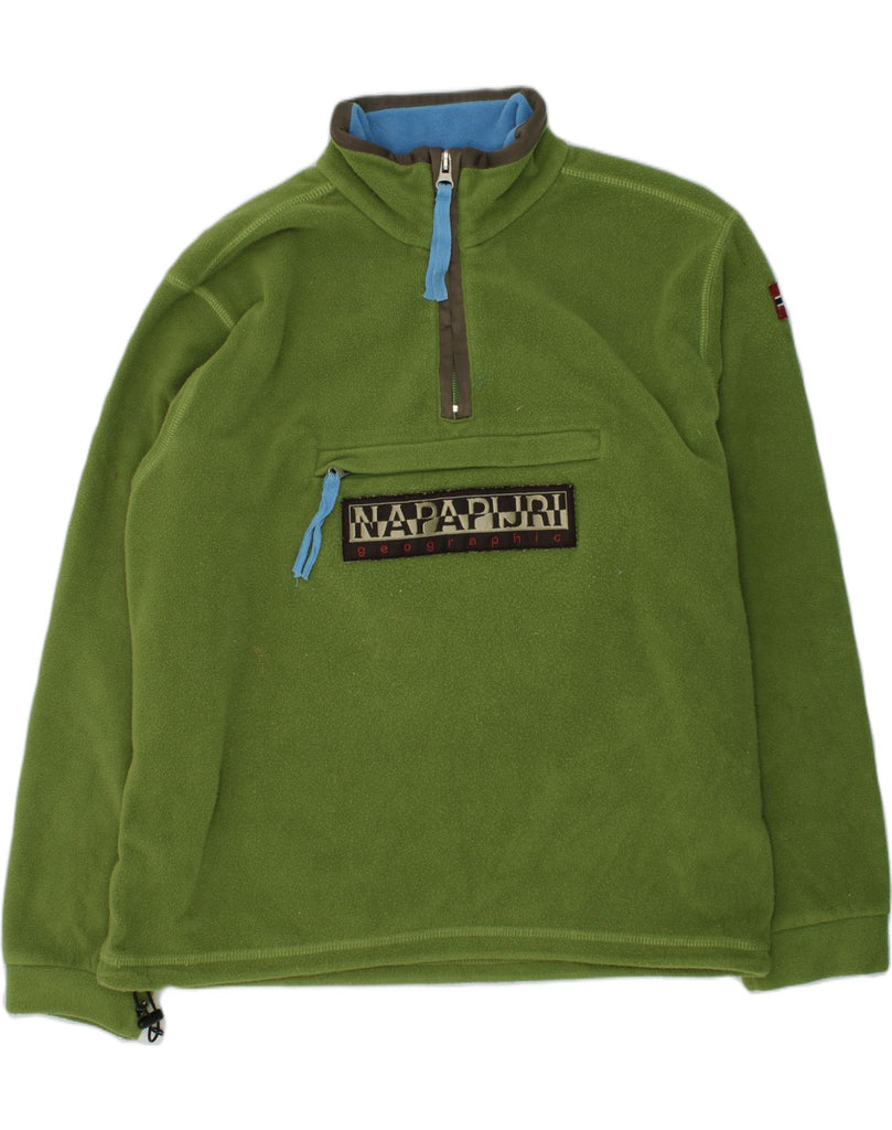 NAPAPIJRI Boys Zip Neck Graphic Fleece Jumper 11-12 Years Green Polyester | Vintage Napapijri | Thrift | Second-Hand Napapijri | Used Clothing | Messina Hembry 