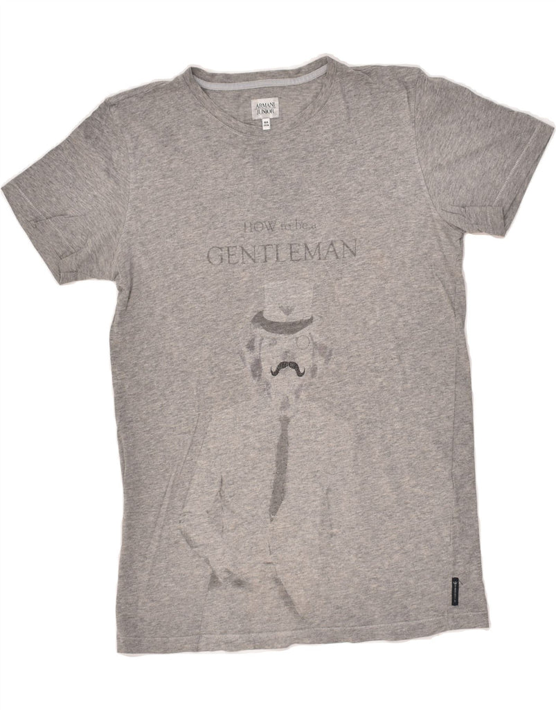ARMANI JUNIOR Boys Graphic T-Shirt Top 15-16 Years Grey Cotton | Vintage Armani Junior | Thrift | Second-Hand Armani Junior | Used Clothing | Messina Hembry 