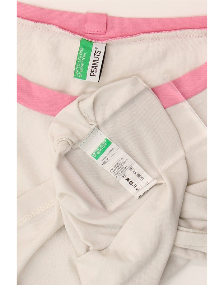 BENETTON Womens Peanuts Crop T-Shirt Top UK 6 XS White Cotton