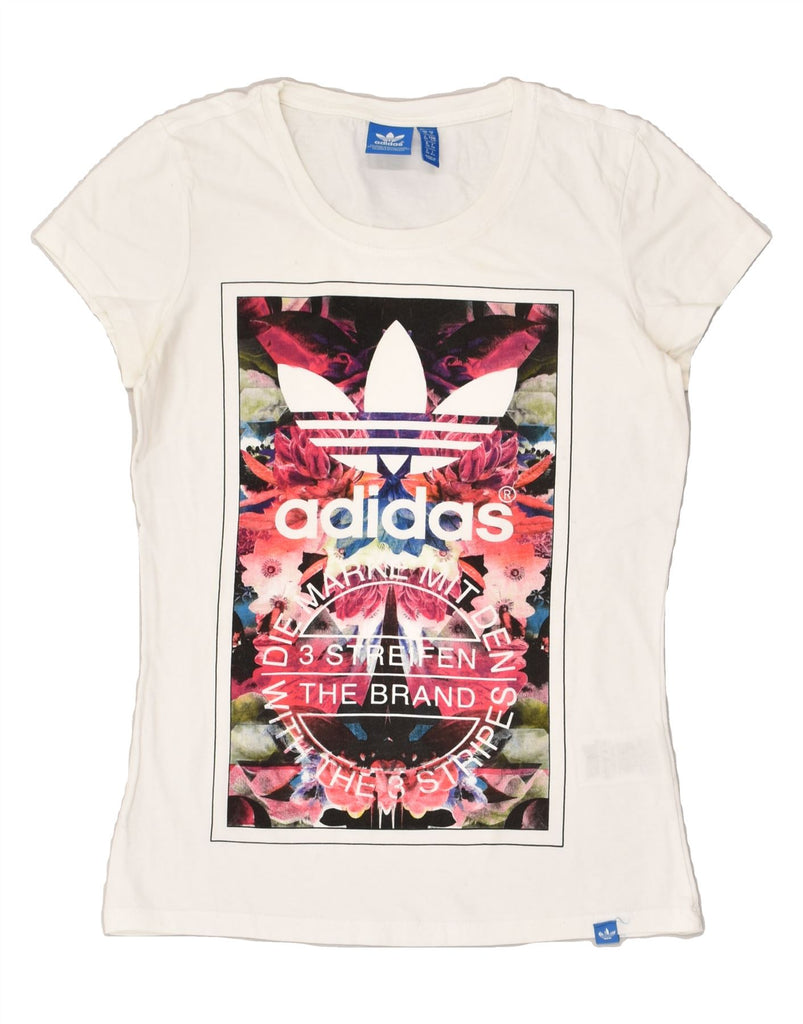 ADIDAS Womens Graphic T-Shirt Top UK 10 Small  White Cotton | Vintage Adidas | Thrift | Second-Hand Adidas | Used Clothing | Messina Hembry 