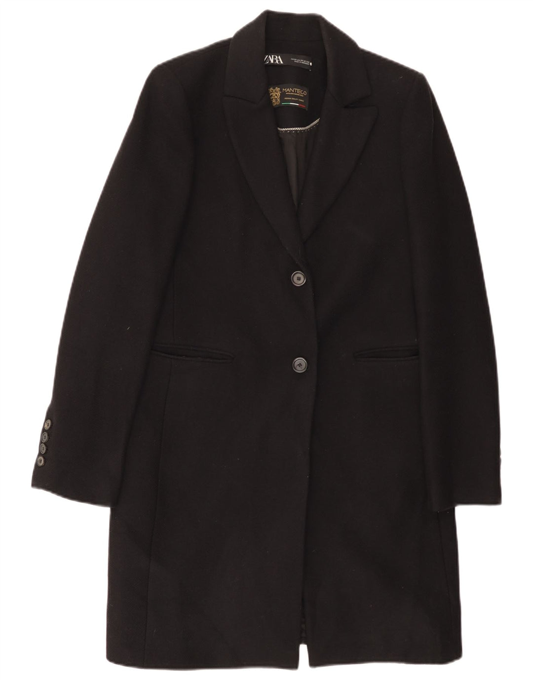 Zara Womens Overcoat UK 6 XS Black Wool