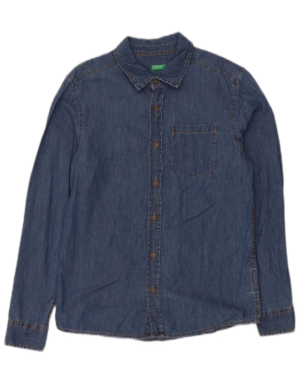 BENETTON Boys Denim Shirt 11-12 Years 2XL Blue Cotton