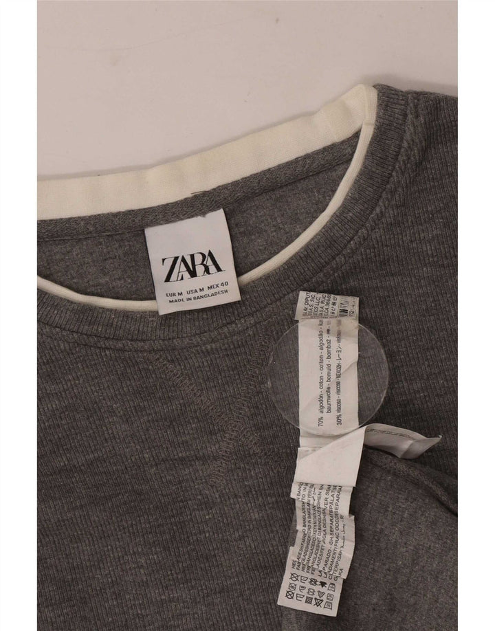 Zara Mens Top Long Sleeve Medium Grey Cotton