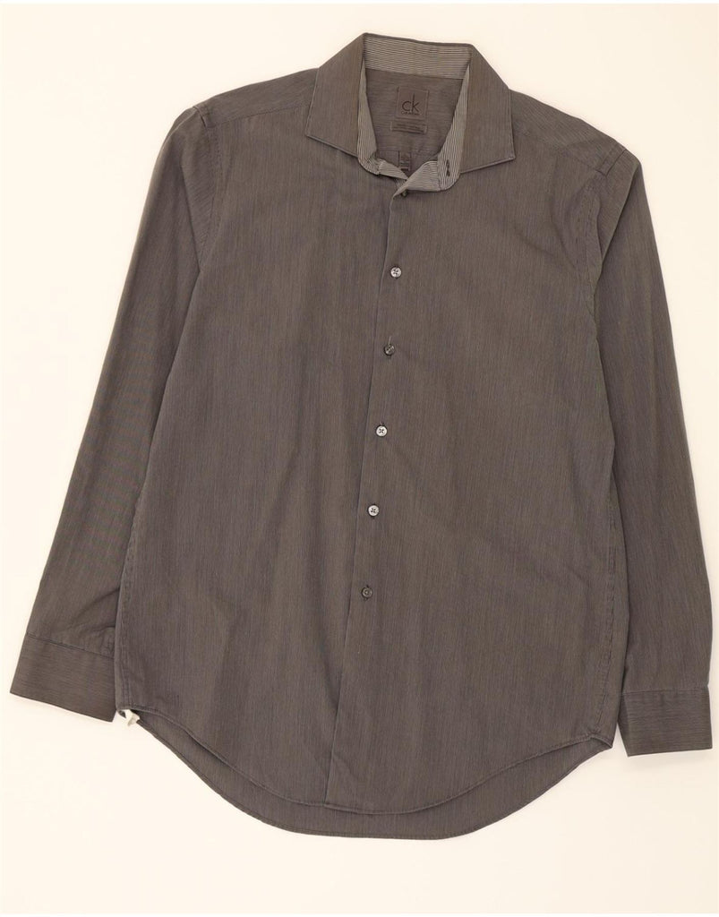 CALVIN KLEIN Mens Slim Fit Shirt Size 16 Large Grey Pinstripe Vintage Calvin Klein and Second-Hand Calvin Klein from Messina Hembry 