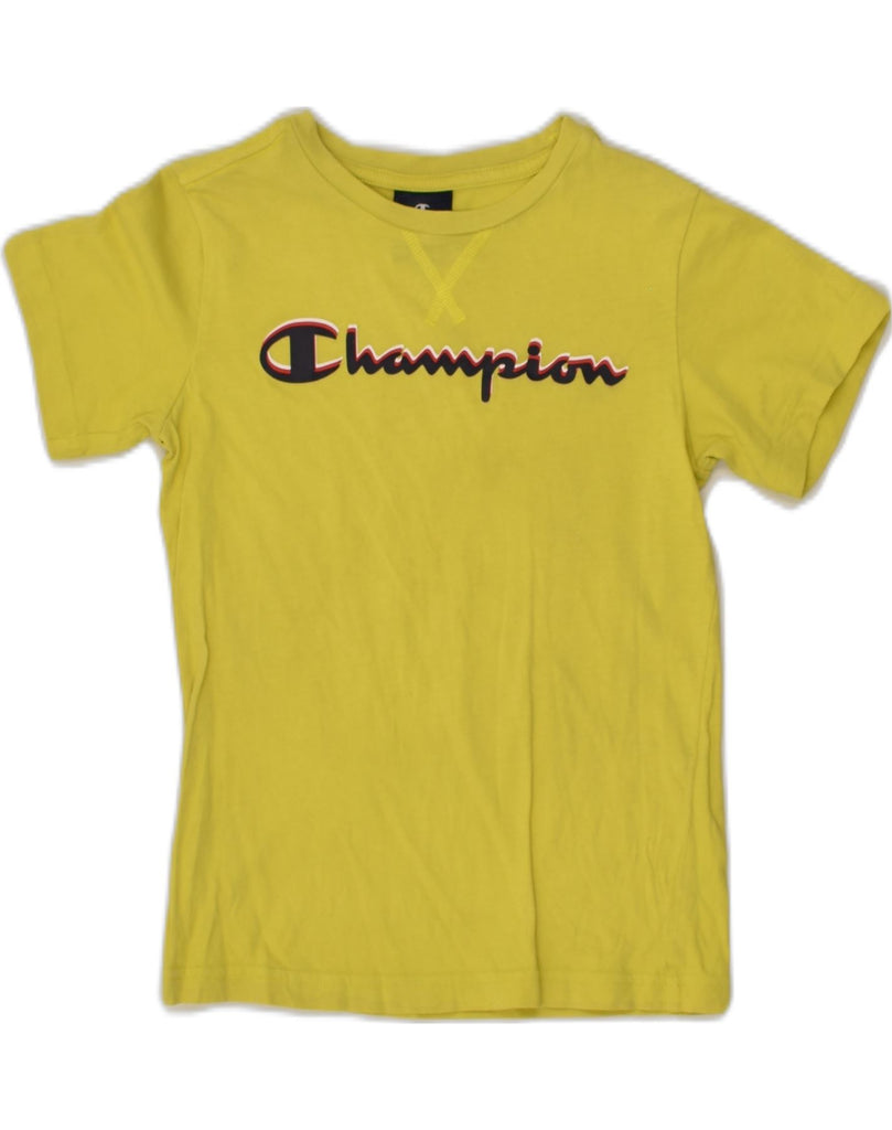 CHAMPION Boys Graphic T-Shirt Top 7-8 Years Small  Yellow Cotton | Vintage Champion | Thrift | Second-Hand Champion | Used Clothing | Messina Hembry 