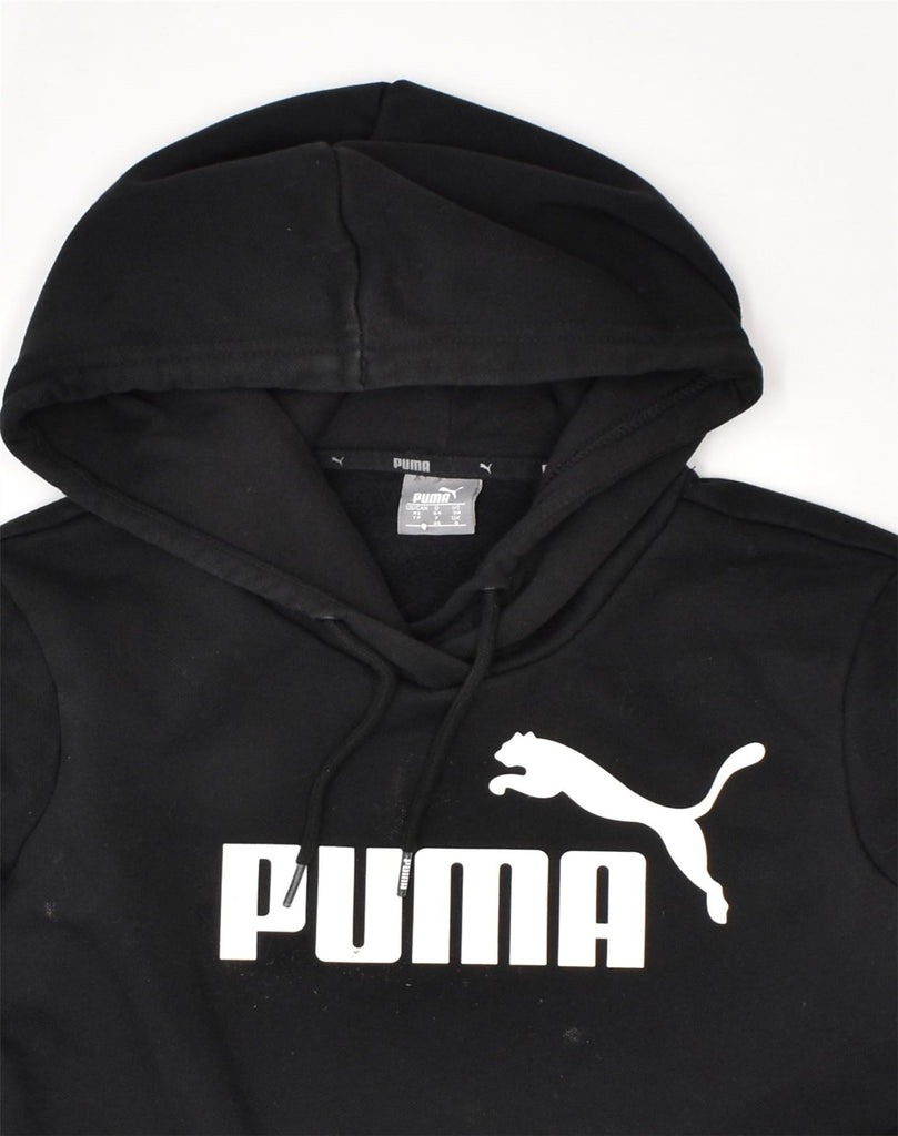 PUMA Womens Graphic Hoodie Jumper UK 8 Small Black Cotton | Vintage | Thrift | Second-Hand | Used Clothing | Messina Hembry 