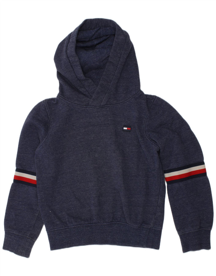 TOMMY HILFIGER Boys Hoodie Jumper 7-8 Years Blue Cotton