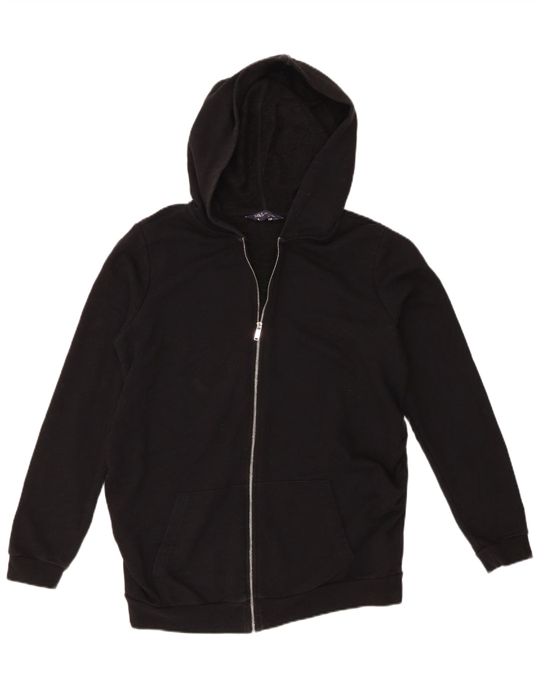 Marks & Spencer Womens Zip Hoodie Sweater UK 12 Medium Black Cotton