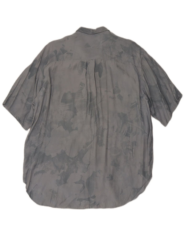 Bagutta Mens Abstract Pattern Short Sleeve Shirt Medium Grey Viscose