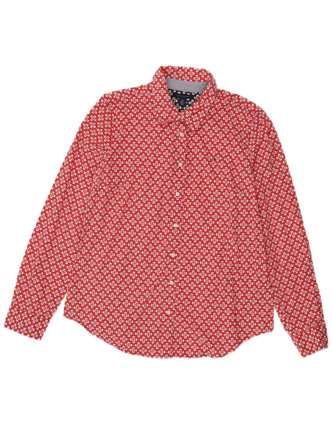 TOMMY HILFIGER Womens Shirt UK 16 Large Red Floral Cotton