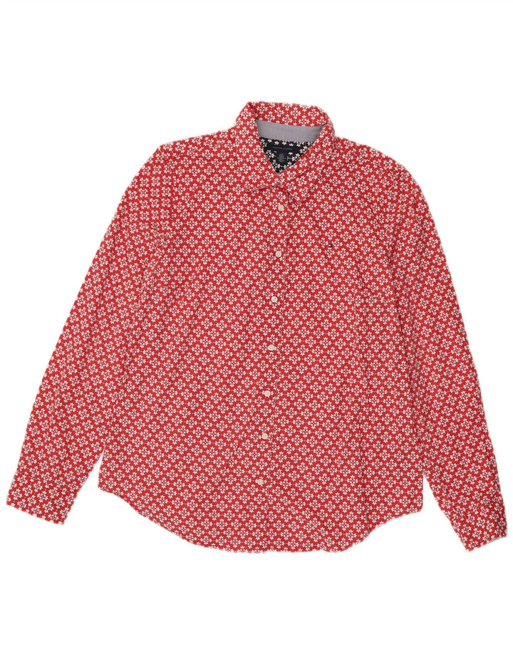 TOMMY HILFIGER Womens Shirt UK 16 Large Red Floral Cotton