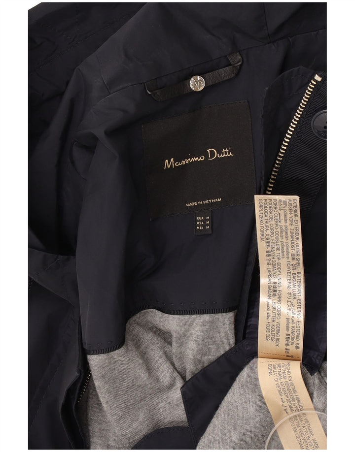 Massimo Dutti Womens Hooded Oversized Bomber Jacket UK 14 Medium Navy Blue