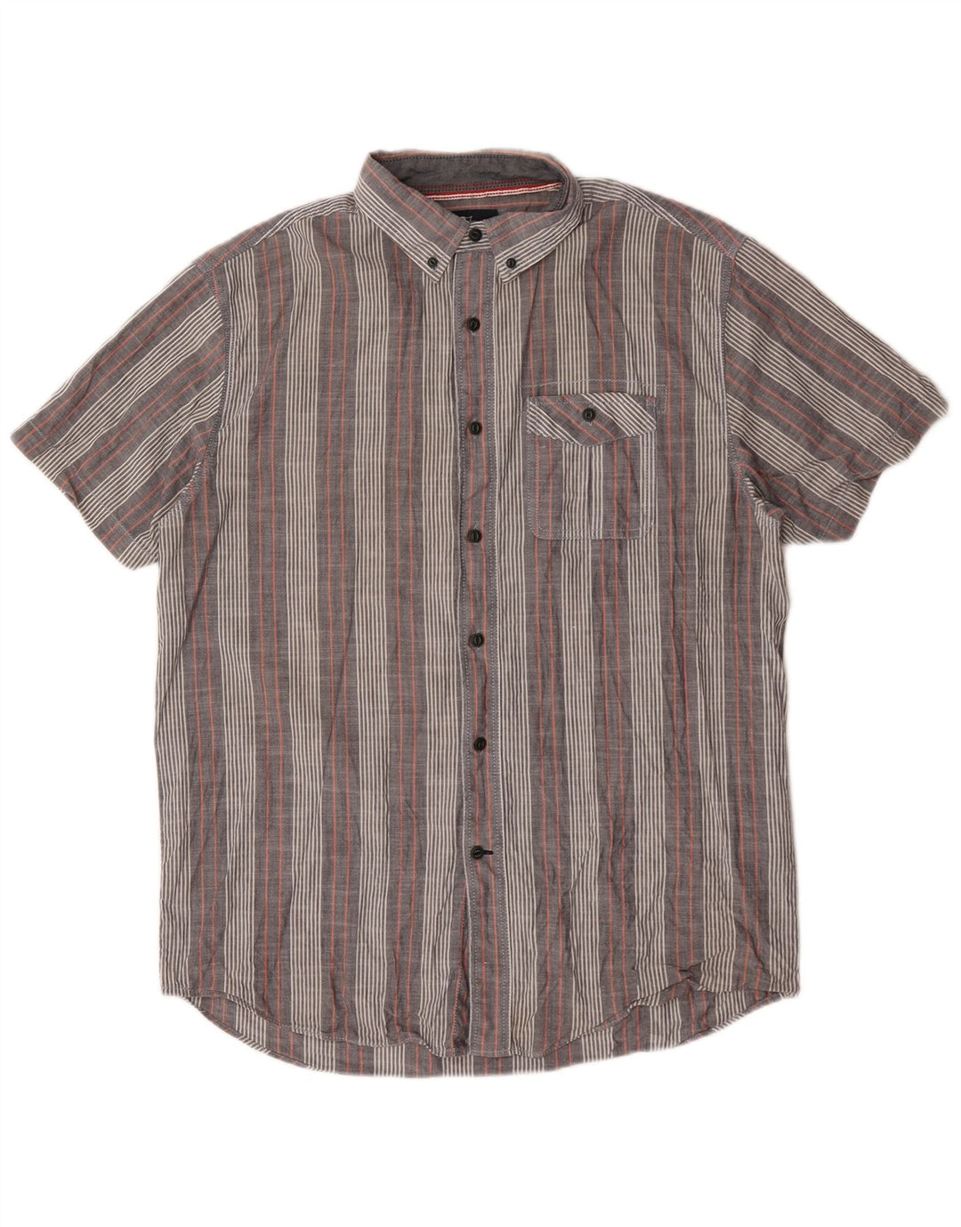 Nautica Mens Short Sleeve Shirt Medium Grey Striped Cotton