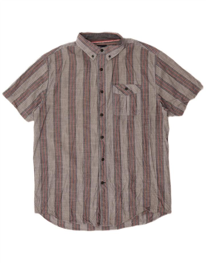 Nautica Mens Short Sleeve Shirt Medium Grey Striped Cotton