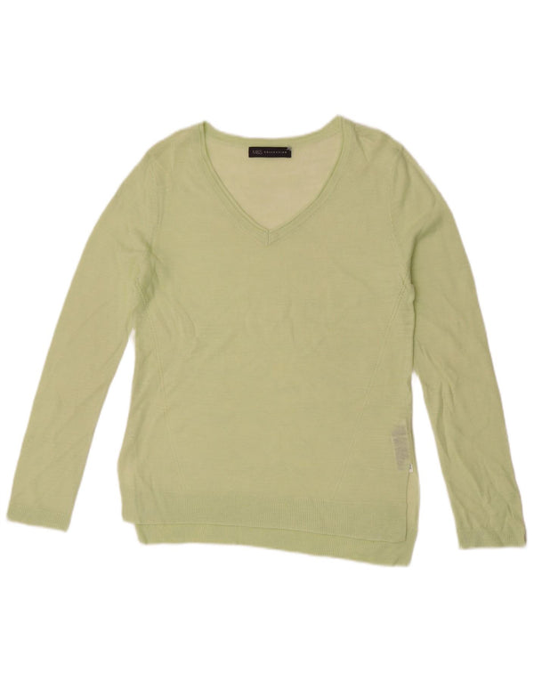 Marks & Spencer Womens See Through V-Neck Jumper Sweater UK 8 Small Green