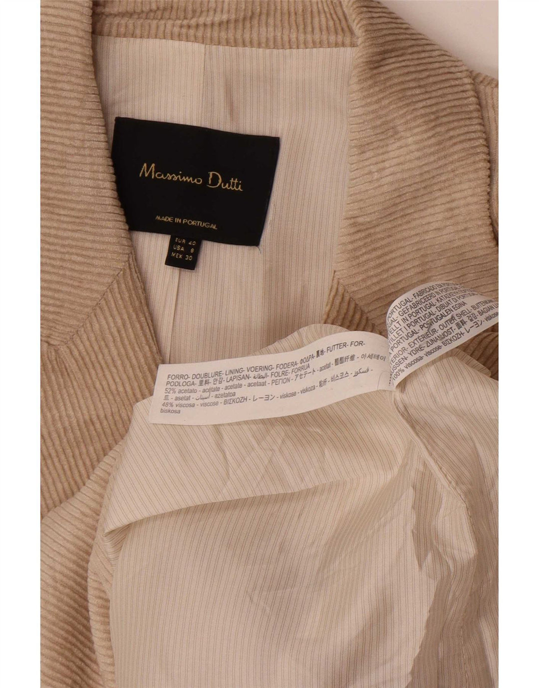 Massimo Dutti Womens Corduroy Blazer Jacket EU 40 Medium Beige