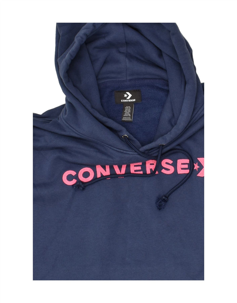 CONVERSE Womens Graphic Hoodie Jumper 2XL Navy Blue Cotton | Vintage Converse | Thrift | Second-Hand Converse | Used Clothing | Messina Hembry 